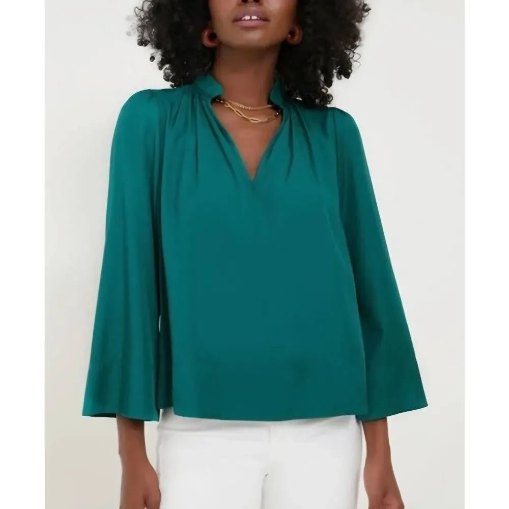 Tuckernuck Pomander Place Rosemary Phillipa Emerald Green Satin Blouse  Size L